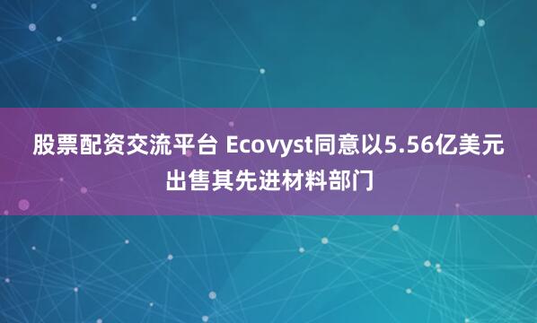 股票配资交流平台 Ecovyst同意以5.56亿美元出售其先进材料部门